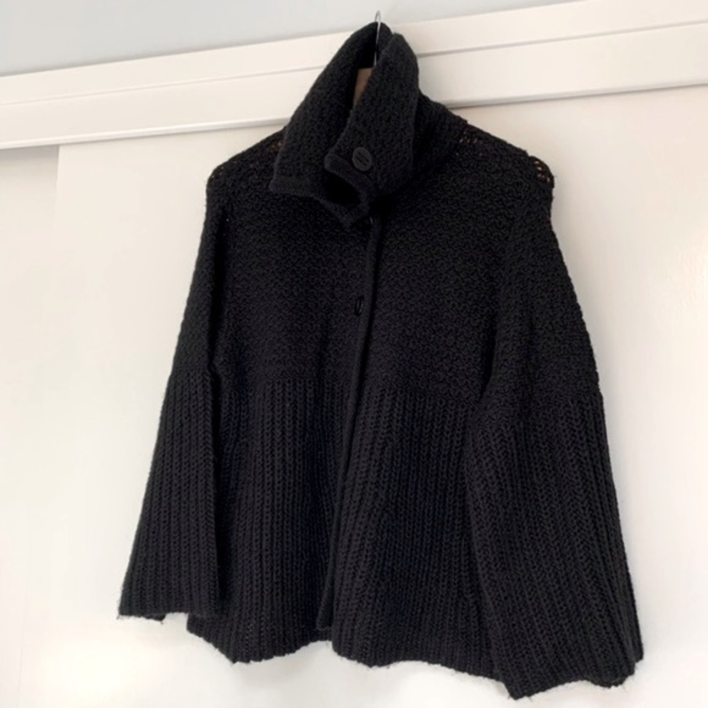 MAGASCHONI Black Turtleneck Cardigan Alpaca Wool Blend Sweater M